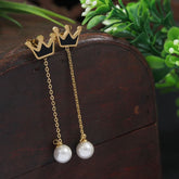 Stainless Steel Gold/Rosegold Plated Crown Shaped Chain Dangle Earring